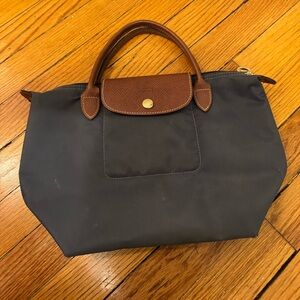 Longchamp teal blue gray small Le Pliage tote bag